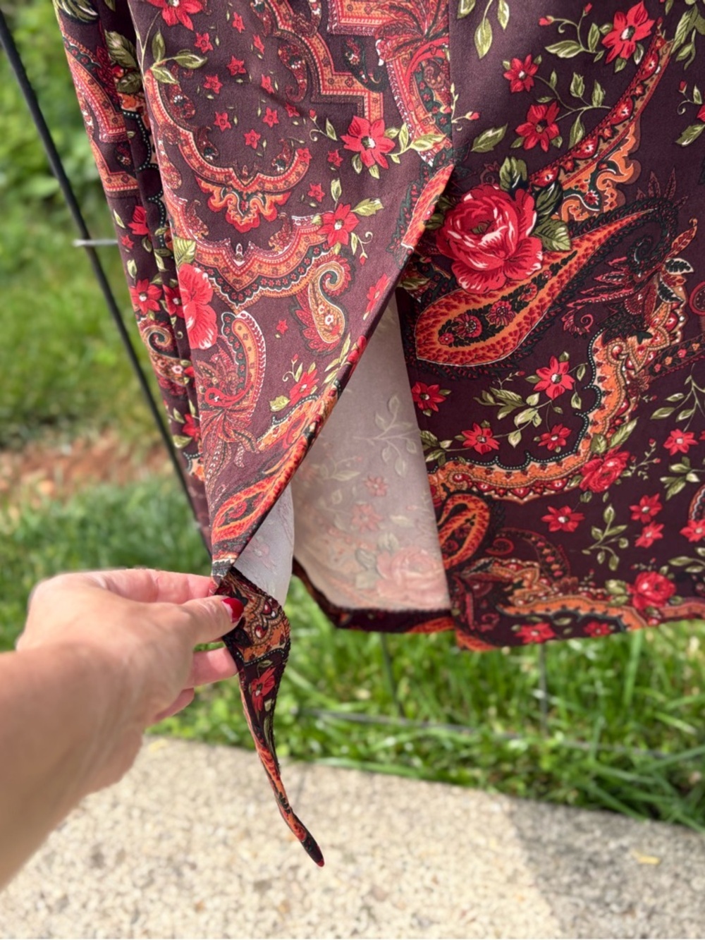 Vintage Briggs New York Brown Midi Skirt Red Floral Print Paisley Women Size 12 - Picture 11 of 14